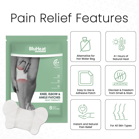 BluHeat Pain Relief Patches for Knee, Elbow & Ankle Large Heat Therapy (8 Patches)