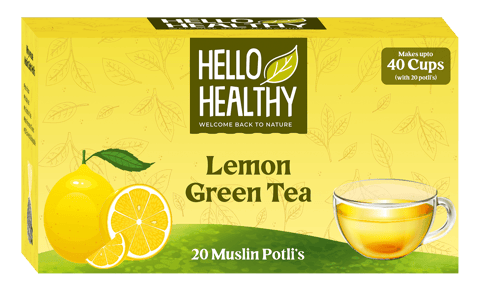 Hello Healthy Lemon Green Tea | 20 Eco friendly Muslin Bags | Staples for Eco Conscious Tea, Natural Ingredients | Green Tea as a Part of a Healthy Lifestyle