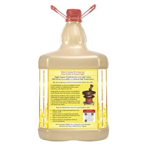 IndicWisdom Wood Pressed Sunflower Oil (Cold Pressed)- 5 ltr