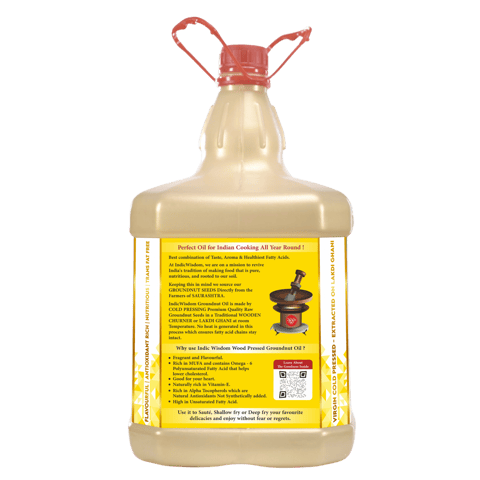 IndicWisdom Wood Pressed Groundnut oil 5 Liters (Cold Pressed - Extracted on Wooden Churner)