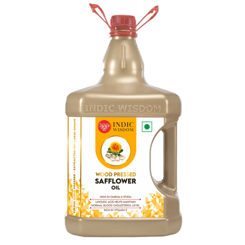 IndicWisdom Wood Pressed Safflower Oil 5 Liters (Cold Pressed - Extracted on Wooden Churner)