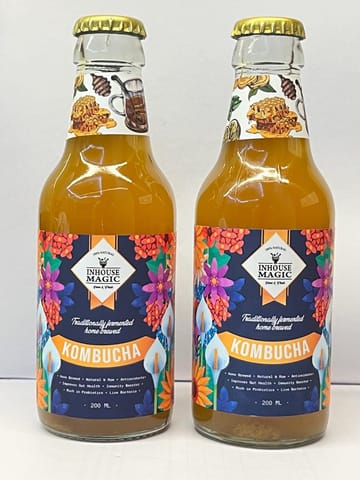 Inhouse Magic | Beverage | Probiotic Drink | Kombucha | Ginger & Honey (Pack of 2, Each of  200 ml each)