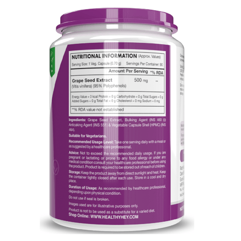 HealthyHey Nutrition Grape Seed Extract - Maximum Strength  Polyphenols (90 Veggie Caps)