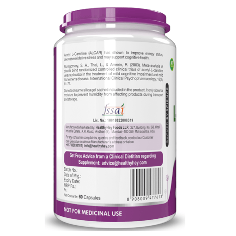 HealthyHey Acetyl L-Carnitine - Support Brain & Cognitive Health (60 Veg Capsules, Pack of 1)