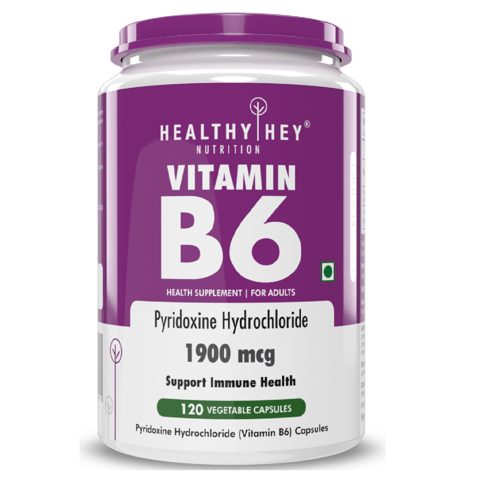 HealthyHey Nutrition Vitamin B6 Pyridoxine Hydrochloride (120 Veg Capsules)