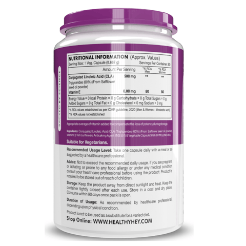 HealthyHey Nutrition CLA 500 - Conjugated Linoleic Acid - Helps Fat Oxidation (60 Veg. Capsules)