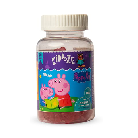 Kiddoze Omega 3 & DHA Gummies with free Peppa Pig Toys for Kids between 3 to 16 years of age, Sugarfree, Vegan, Immunity Booster (All Natural Strawberry Flavour) - 60 Gummies (Free Surprise Gift Inside)