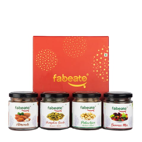 Fabeato Premium Special Dry Fruits Gift Box for Diwali (Pack of 4, 400 gms) | Perfect Festive Gift for Loved Ones | Corporate Gifts| New year Gift | Rakhi Gifts | Almonds, Pista, Roasted & Salted Pumpkin seeds, Berry Mix