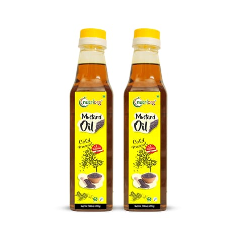 Nutriorg Certified Organic Mustard Oil 500ml Glass Bottle  Pack of 2
