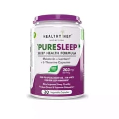 HealthyHey Nutrition Puresleep Bedtime - Herbal Supplement with Melatonin,Lactium & L-Theanine - Sleep Better, Sleep Longer, Reduces Anxiety & Stress  (30 Vegan Capsules)