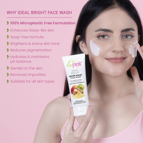 La Pink Ideal Bright Face Wash | 100% Microplastic Free Formula | For Glass like Brightened skin, Evens Skin Tone | for All Skin Types (100 ml)