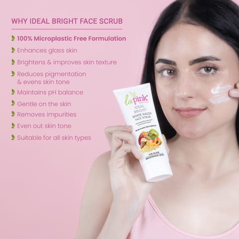 La Pink Ideal Bright Face Scrub | 100% Microplastic Free Formula | For Glass like Brightened skin, Evens Skin Tone | for All Skin Types (100 gms)