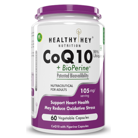 HealthyHey Nutrition High Absorption CoQ10 with BioPerine 105 mg Supplement (60 Veg Capsules)