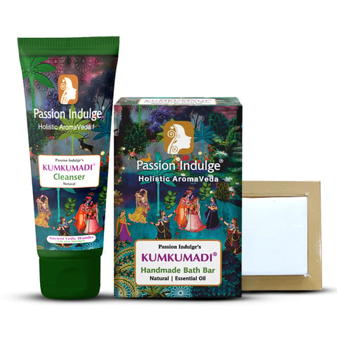 Passion Indulge Kumkumadi Natural Handmade Bath Bar & Kumkumadi Natural Face Cleanser For Skin Glow, Shine & Brightness with Saffron, Vetiver Oil and 16 Herbs