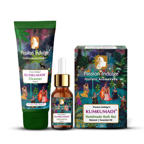 Passion Indulge Kumkumadi Kit-Kumkumadi Natural Handmade Bath Bar, Kumkumadi face Cleanser & Kumkumadi Facial oil