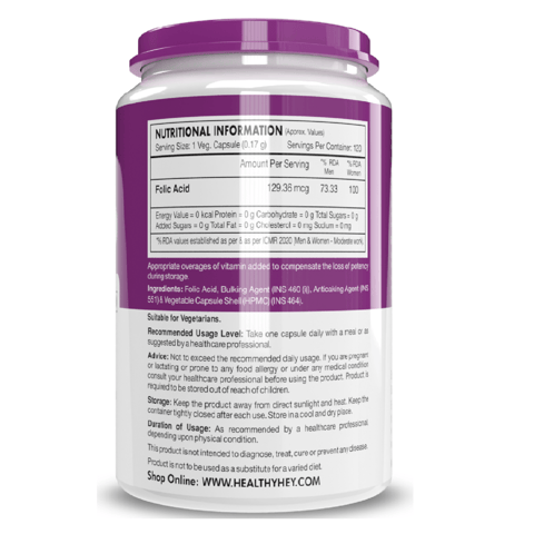 HealthyHey Nutrition Folic Acid (120 Veg Capsules)