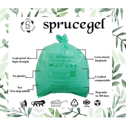 Sprucegel Compostable Garbage Bags, Medium Size-19x21 inch, Green Color, Pack of 2 (20 Bags in Total)