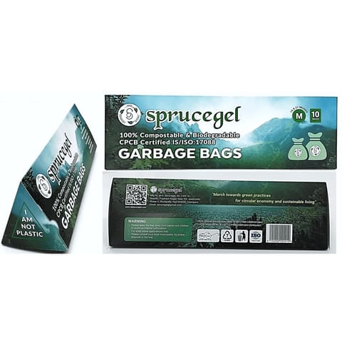 Sprucegel Compostable Garbage Bags, Medium Size-19x21 inch, Green Color, Pack of 3 (30 Bags in Total)