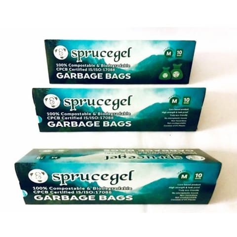 Sprucegel Compostable Garbage Bags, Medium Size-19x21 inch, Green Color, Pack of 3 (30 Bags in Total)