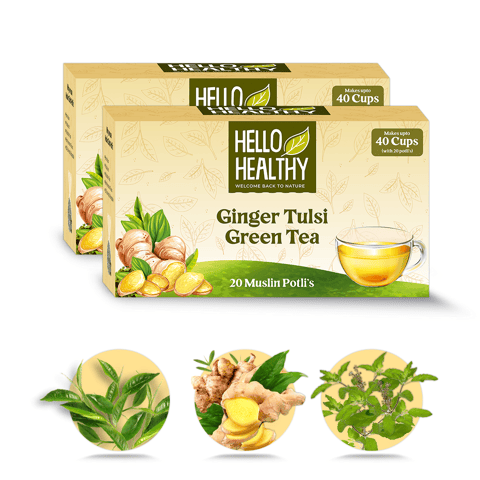 Hello Healthy Ginger Tulsi Spice Tea (Pack of 2, Each Pack Contains of 20 Eco Friendly Muslin Bags) | Immunity Boosting Ingredients | Exotic Flavor | Brings Transformative Energy and Calmness | Great For Digestion