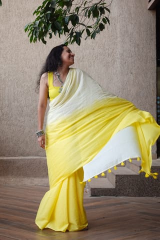 Moora Golden Hour - Yellow Ombre Hand Dyed Mulmul Cotton Saree