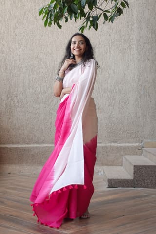 Moora Blush Gradient - Pink Ombre Hand Dyed Mulmul Cotton Saree