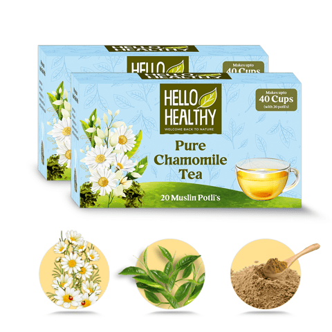 Hello Healthy Pure Chamomile Tea (Pack of 2, Each Pack Contains 20 Bags, Each of 1.2 gms) | Makes Up to 80 Cups | Most Ancient Medicinal Herb | Helps In Insomnia, Provide skin benefits & Good For Heart