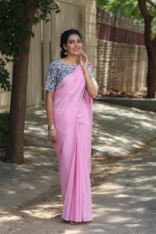 Moora Candyfloss Pink - Mulmul Cotton Saree with Tassels
