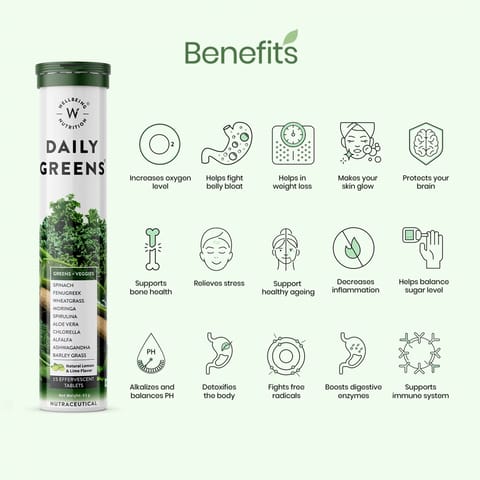 Wellbeing Nutrition Daily Greens Wholefood Multivitamin for Detox, Alkalizing & Weight Management (15 Tab)