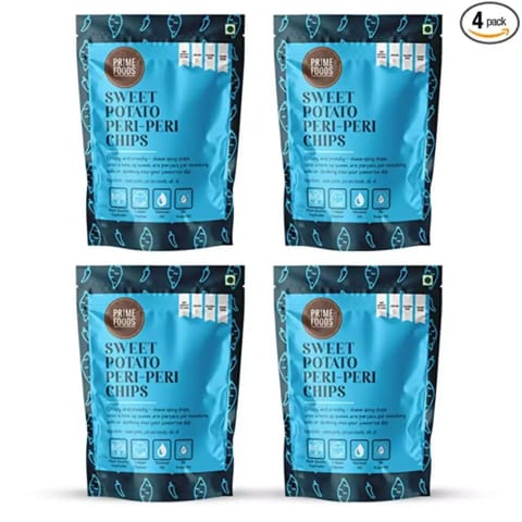 Prime Foods Sweet Potato Peri Peri Chips Pack of 4 | Crispy Vacuum Fried Chips | Vegan | 70 gms