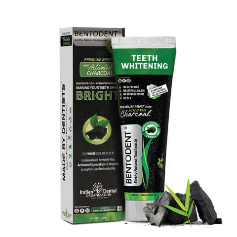 Bentodent Activated Charcoal Teeth Whitening Toothpaste with Mint - Natural & SLS Free (100 gms)