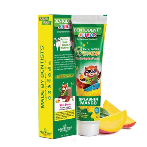 Bentodent 100% Natural Kids Mango Toothpaste, Fluoride Free,  Sls Free, Complete oral care protection for kids, Fresh Breath, Best toothpaste for kids 2+ years 100g