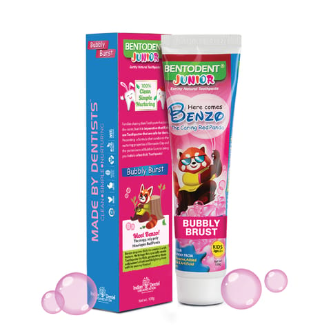 Bentodent 100% Natural Kids Bubbly Burst Toothpaste, Fluoride Free,  Sls Free, Complete oral care protection for kids, Fresh Breath, Best toothpaste for kids 2+ years 100g