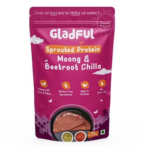 Gladful Sprouted Chilla Beetroot Sprouted Moong Instant Mix (Pack of 1, 200 gms)