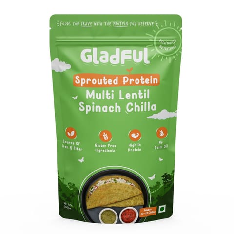 Gladful Sprouted Chilla Spinach Multi Lentil Instant Mix (Pack of 1, 200 gms)