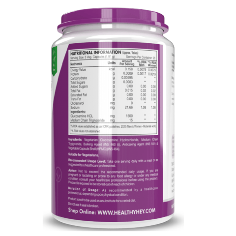 HealthyHey Nutrition Vegetarian Glucosamine (Non-Shellfish Derived) - Joint Health (60 Veg Capsules)