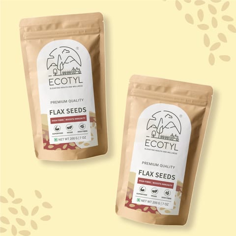 Ecotyl Flax Seeds - Set of 2 | Unroasted | For Heart and Hair Health (Pack of 2, Each of 200 gms)