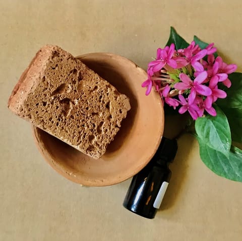 Sprucegel Claystone-Aroma Block Diffuser/Air Freshener with Terracotta Bowl (Light Orange Color) - Sandalwood - Vanilla Fragrance Oil