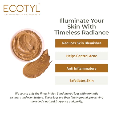 Ecotyl Pure Sandalwood Powder | Face Pack for Skin Brightening & Pore Cleansing | 100g