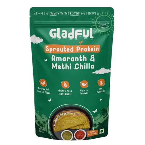 Gladful Sprouted Chilla Methi, Moong, and Amaranth Instant Mix (Pack of 1, Each of 200 gms)