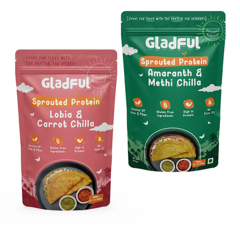 Gladful Sprouted Chilla Carrot and Methi - Amaranth Instant Mix Combo (Pack of 2, Each of 200 gms)