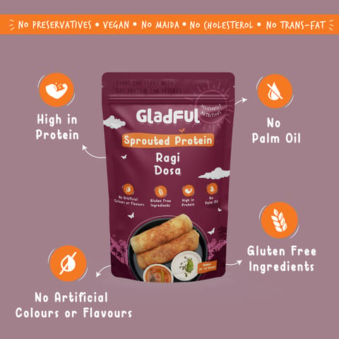 Gladful Sprouted Dosa Ragi Instant Mix Protein for Families and Kids (Pack of 2, Each of 200 gms)