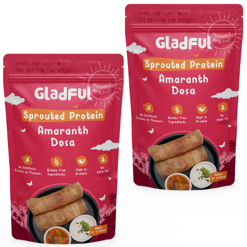 Gladful Sprouted Dosa Amaranth Instant Mix - Protein For Families and Kids (Pack 2,  Each of 200 gms)