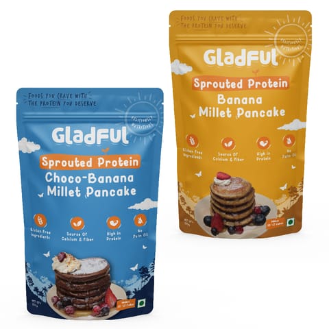 Gladful Sprouted Pancake Banana & Choco Banana with Millet Masoor Lobia Protein for Kids & Families (Pack of 2, Each of 150 gms)