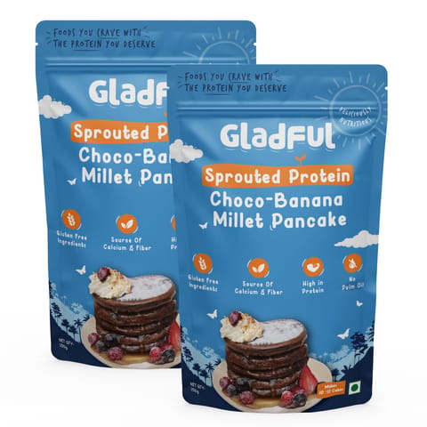 Gladful Sprouted Pancake Choco Banana with Millet Lobia Masoor Protein for Kids & Families (Pack of 2, Each of 150 gms)