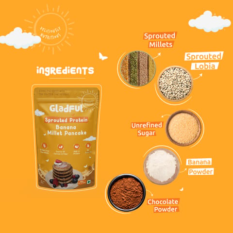 Gladful Sprouted Pancake Banana with Millet Lobia Masoor Protein for Kids & Families (Pack of 2, Each of 150 gms)