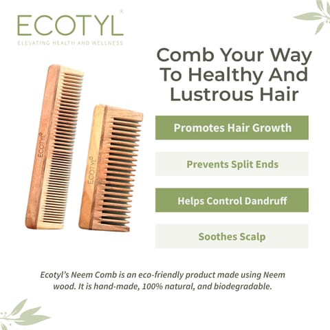 Ecotyl Neem Wood Comb Combo - Detangling Comb & Shampoo Comb | Gentle on Hair | Prevents Dandruff (Set of 2)