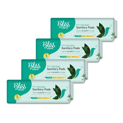 BLISSNATURAL Organic Sanitary Pads For Women | Fluffy Combo | Size - L | Ultra Soft Cotton Pads (Pack of 24 Sanitary Pads)