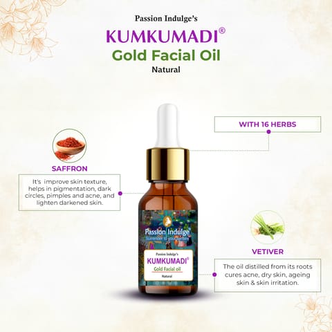 Passion Indulge Kumkumadi Facial oil | Glowing Skin | Reduce Pigmentation & Dark Circles - 10ml