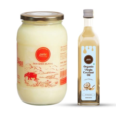 Pure Whites Desi Ghee (Buffalo) 900 ml & Cold Pressed Coconut Oil 500 ml (Combo Pack)